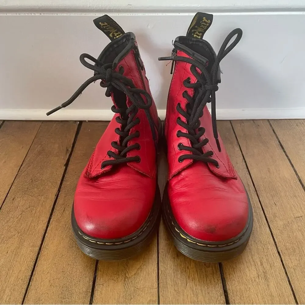 Dr Martens 1460 J Red Soft Leather Combat Boots US 2